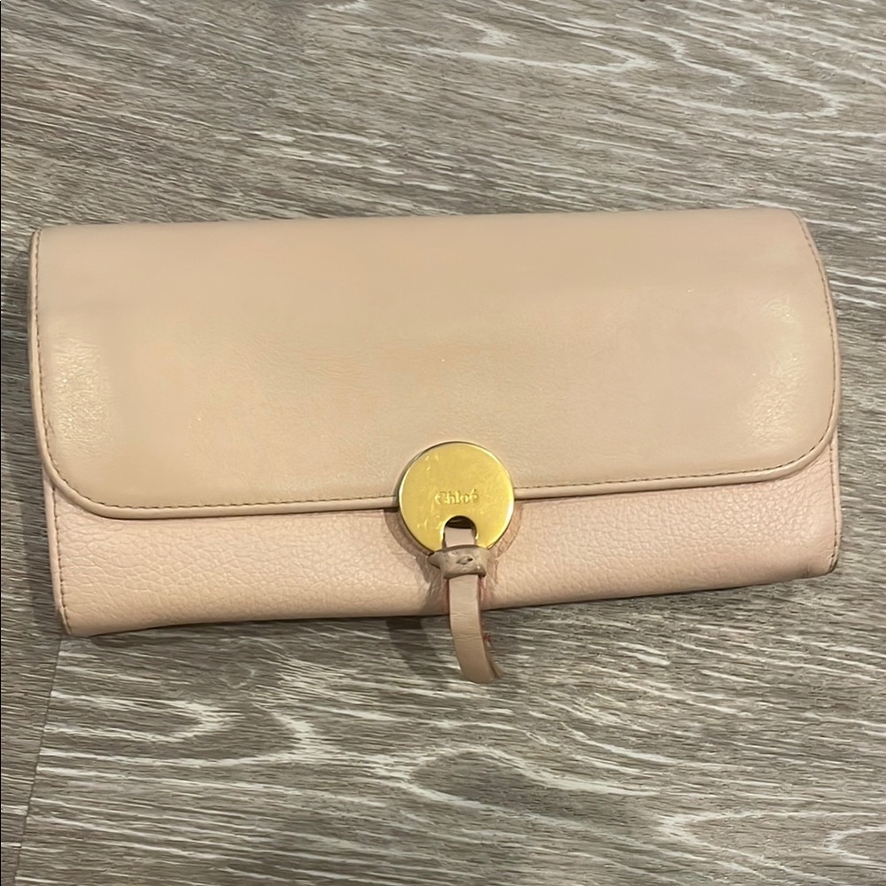 Used Chloe Blush Pink snap long wallet with zipper compartment